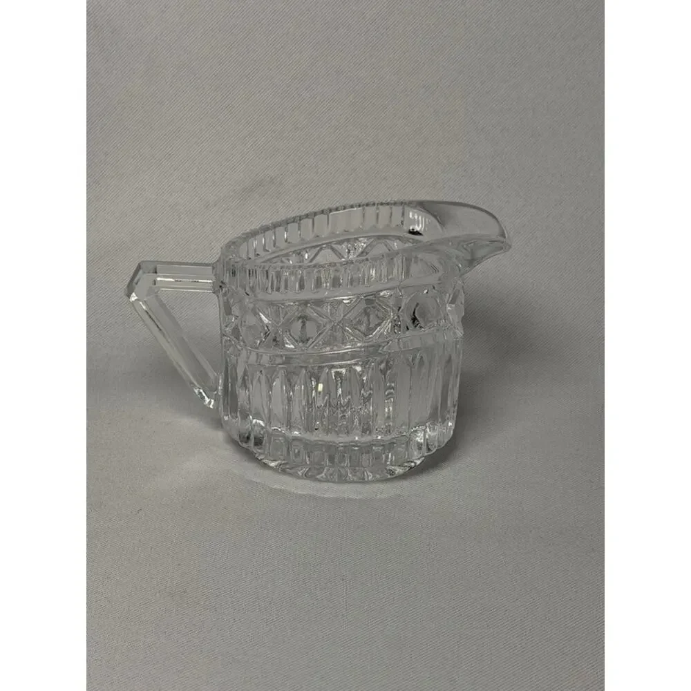 Hollywood Regency Cut Glass Cream & Sugar Set, German Crystal With Footed Tray